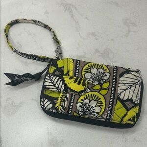 Vera Bradley Yellow and Black Floral Wristlet Retired